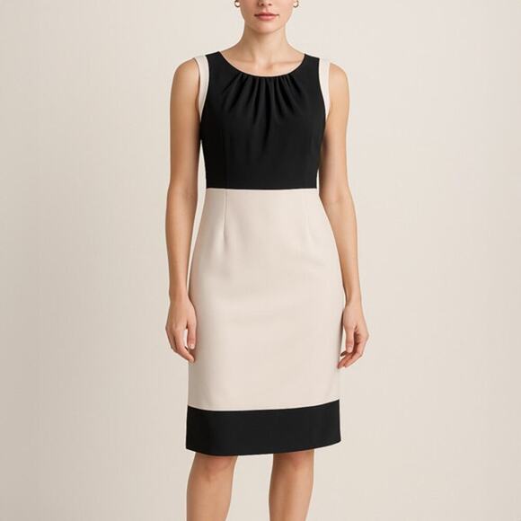 Max Mara Black Cream Colorblock Sheath Dress - Picture 1 of 4